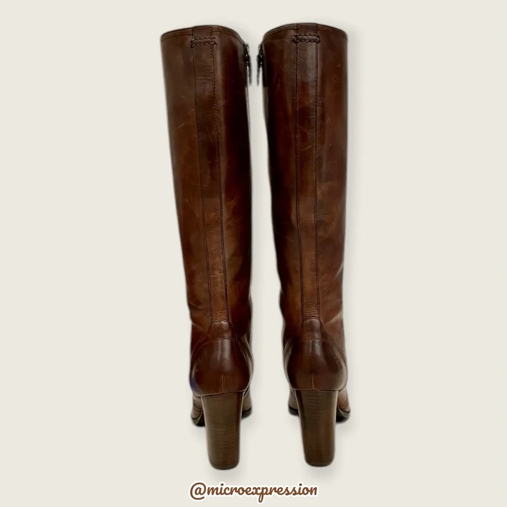 $699 Frye Parker Lace-Up Victorian Brown Leather Tall Bohemian Knee High Boot - Picture 8 of 16